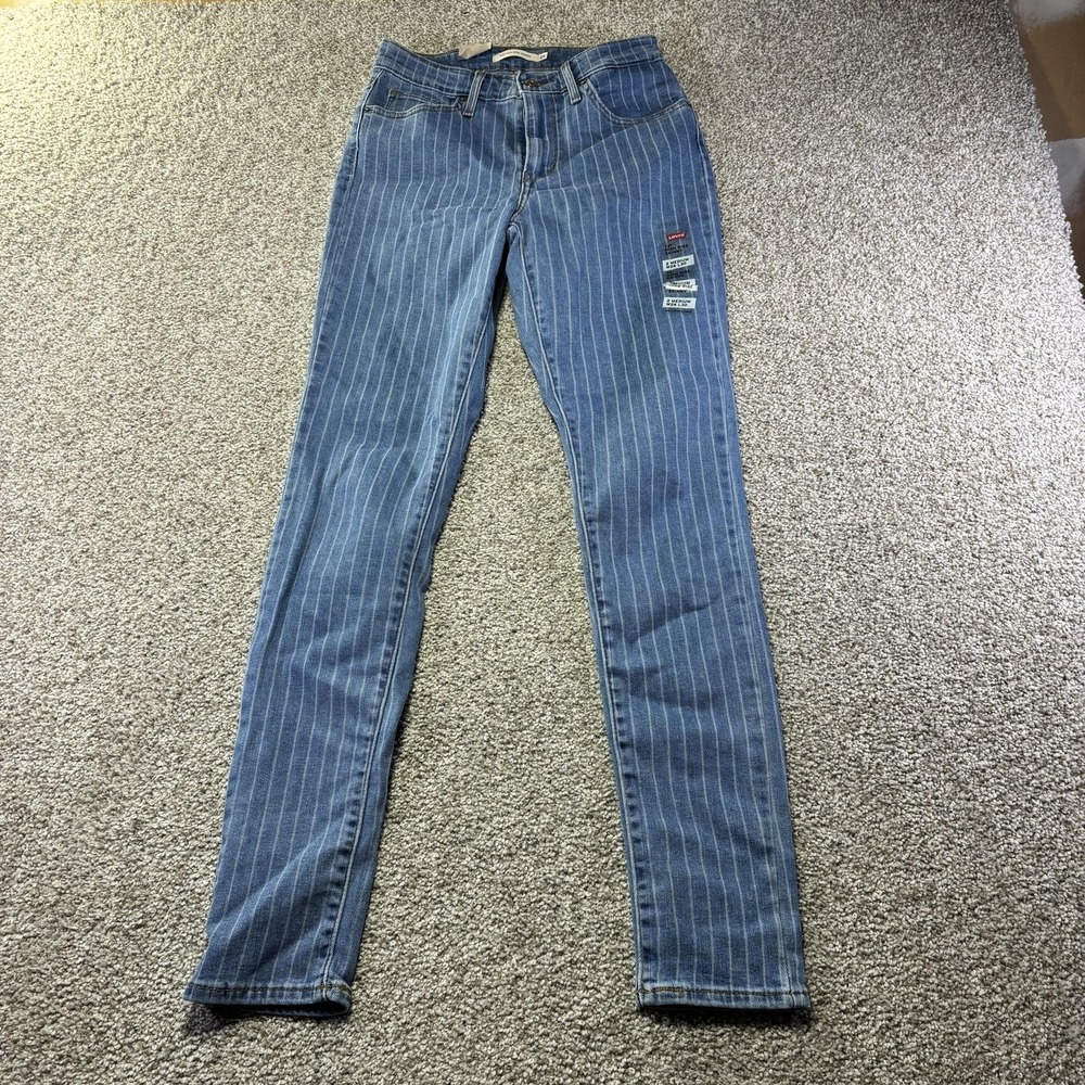 Levis 721 High Rise Skinny Jeans Womens 2 Medium Blue Pinstripe W26 L30 Denim - Picture 7 of 15